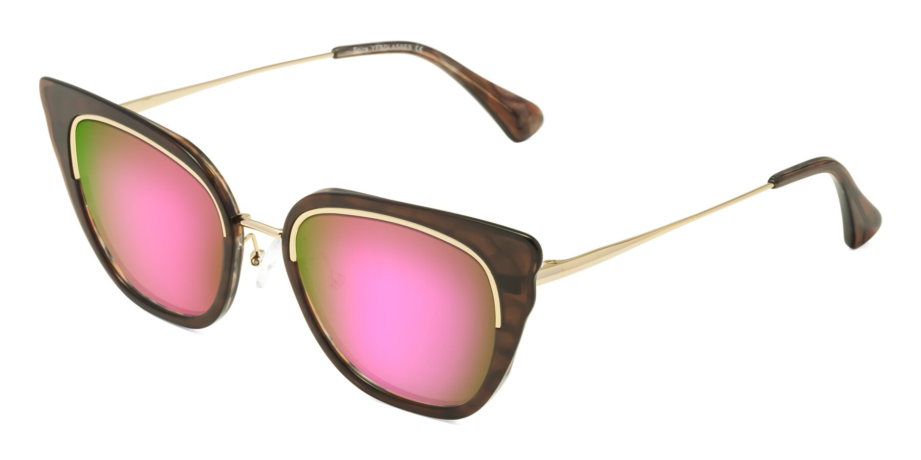 Angle of Spire in Coffee-Gold with Pink Mirrored Lenses