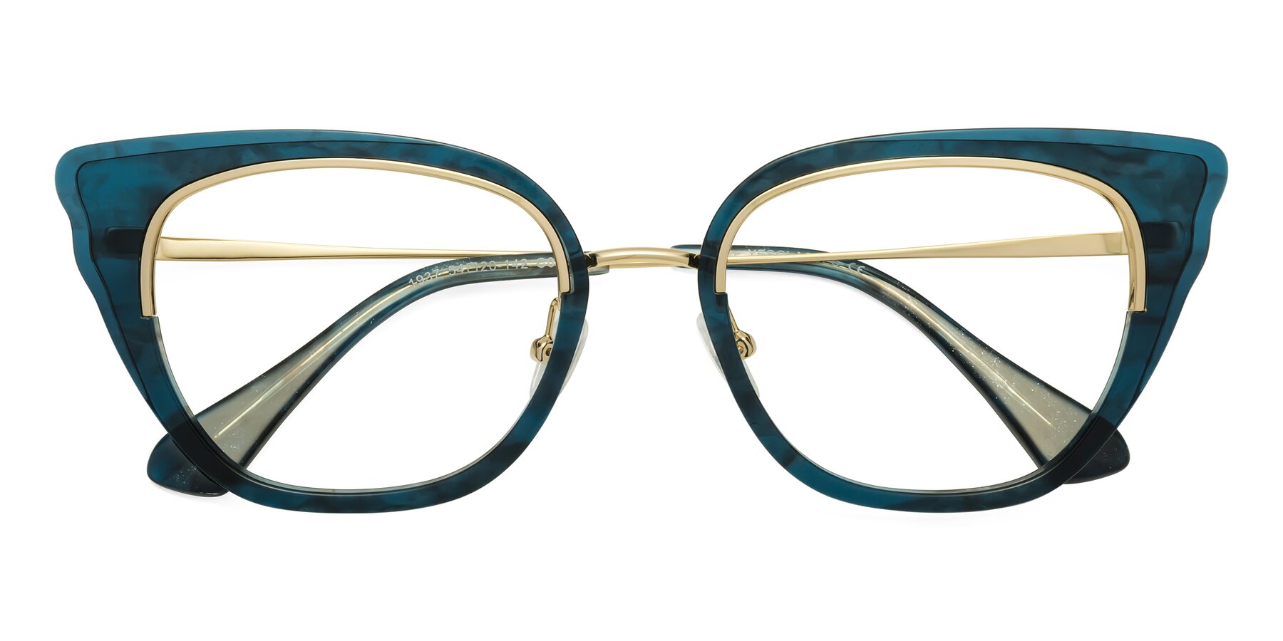 Folded Front of Spire in Teal-Gold with Clear Blue Light Blocking Lenses