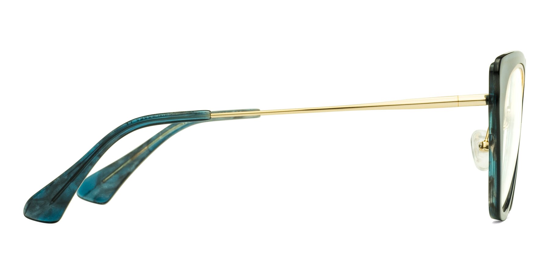 Side of Spire in Teal-Gold with Clear Blue Light Blocking Lenses