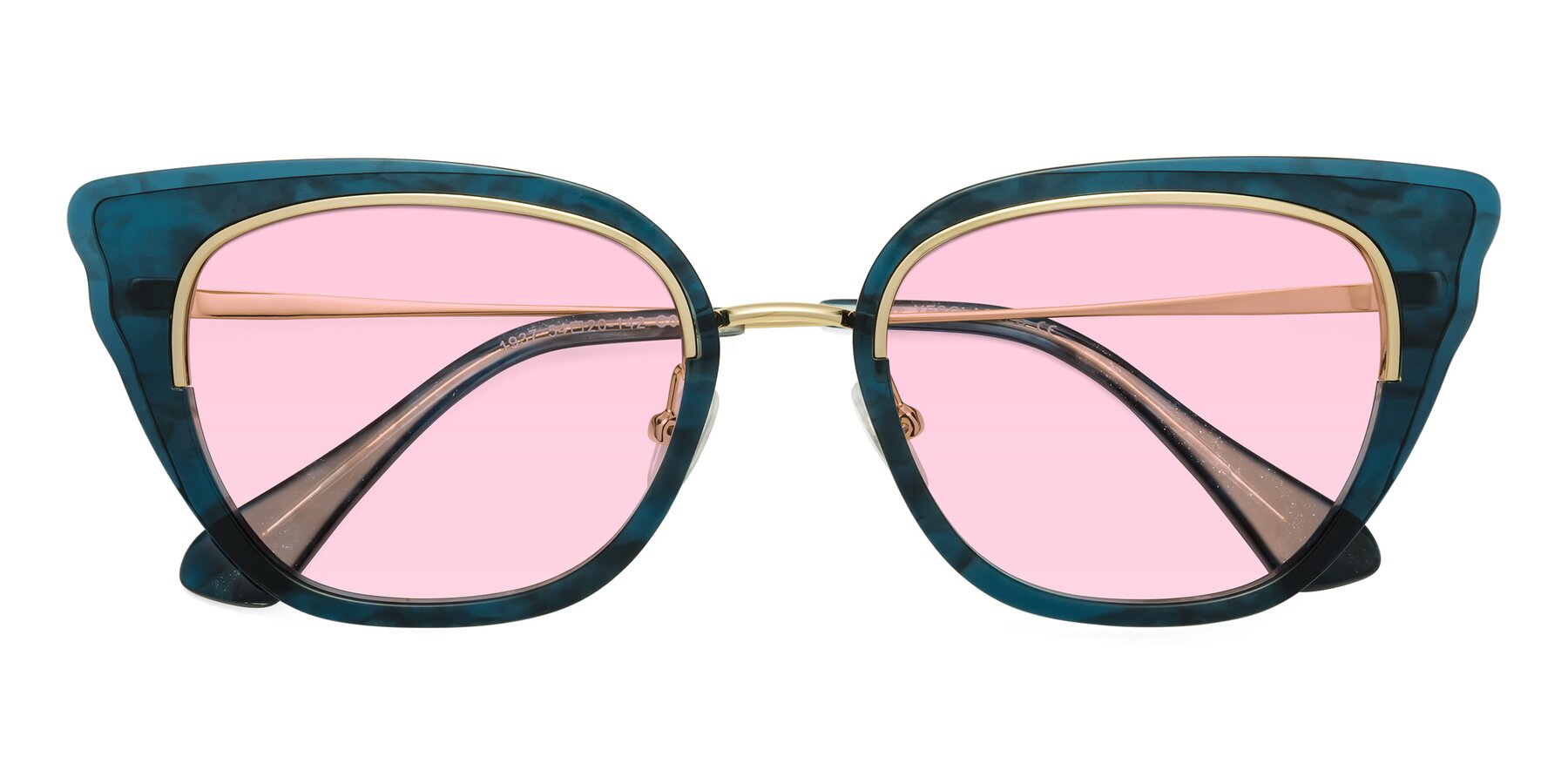 Folded Front of Spire in Teal-Gold with Light Pink Tinted Lenses