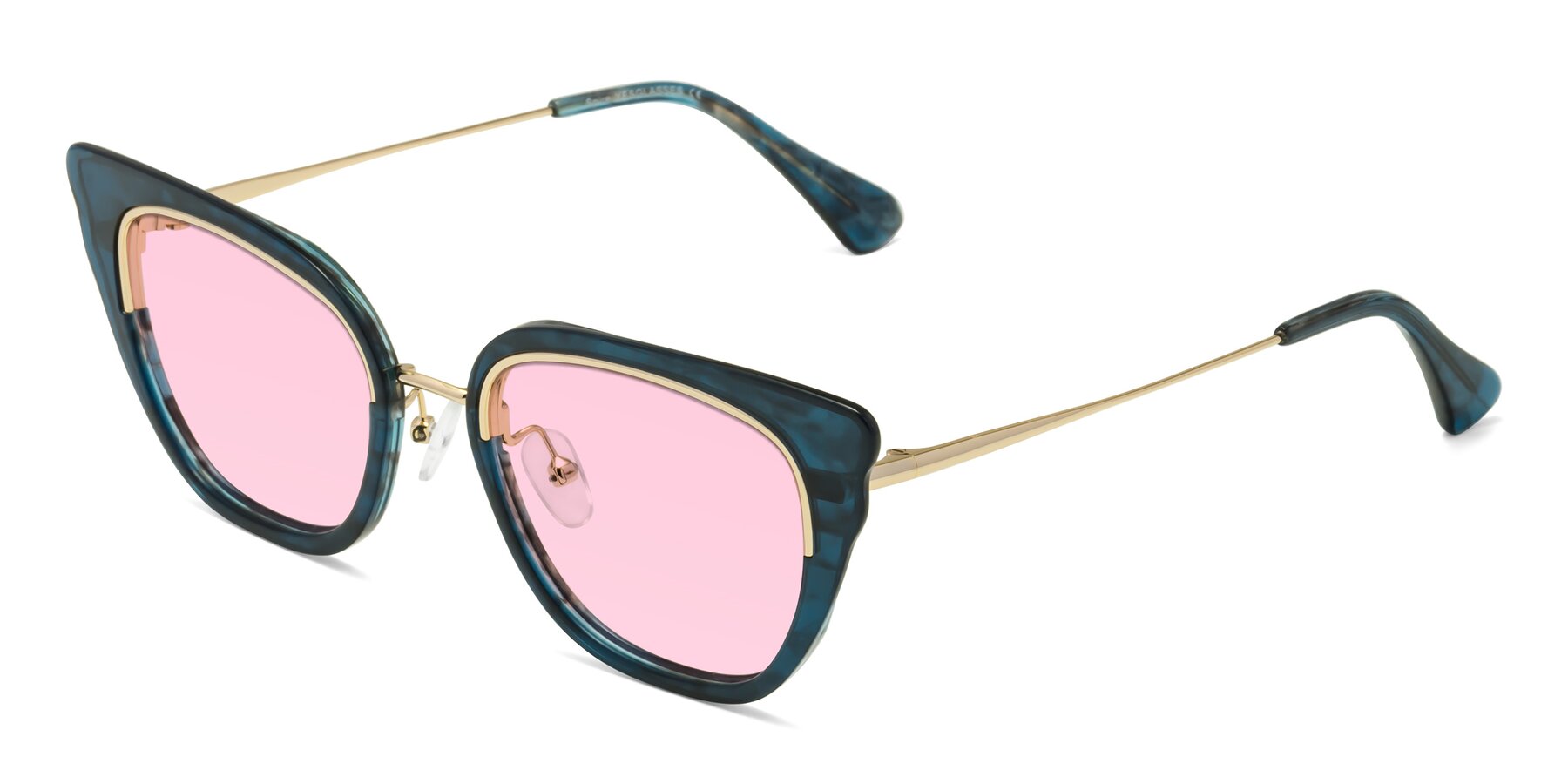 Angle of Spire in Teal-Gold with Light Pink Tinted Lenses