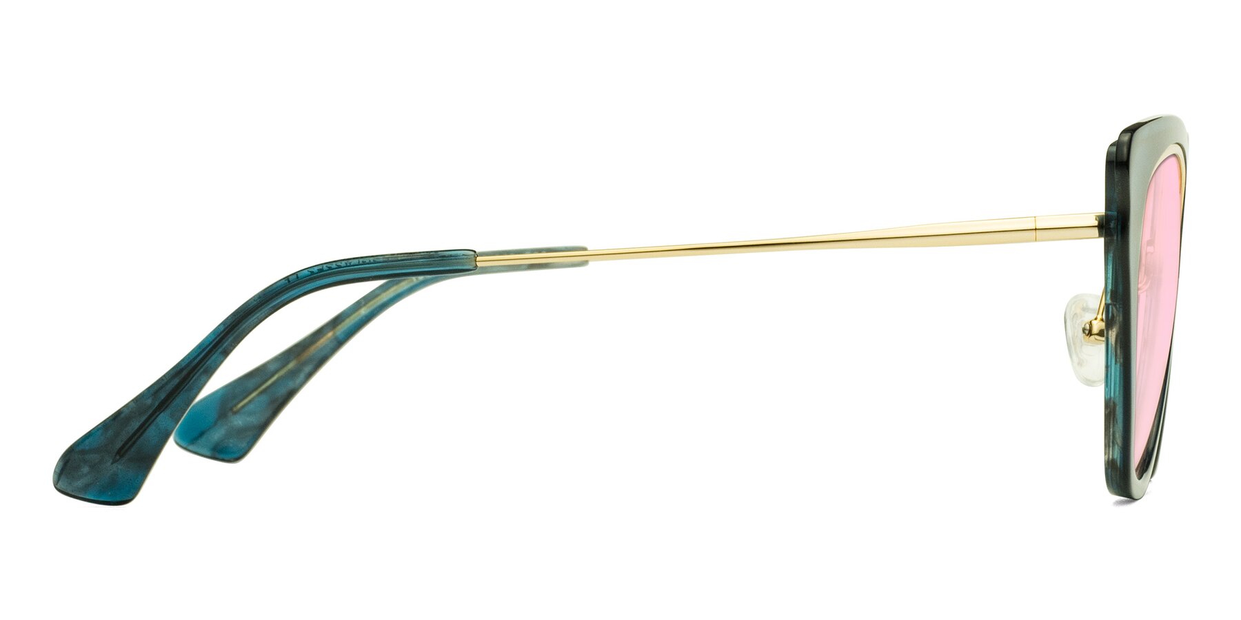 Side of Spire in Teal-Gold with Light Pink Tinted Lenses