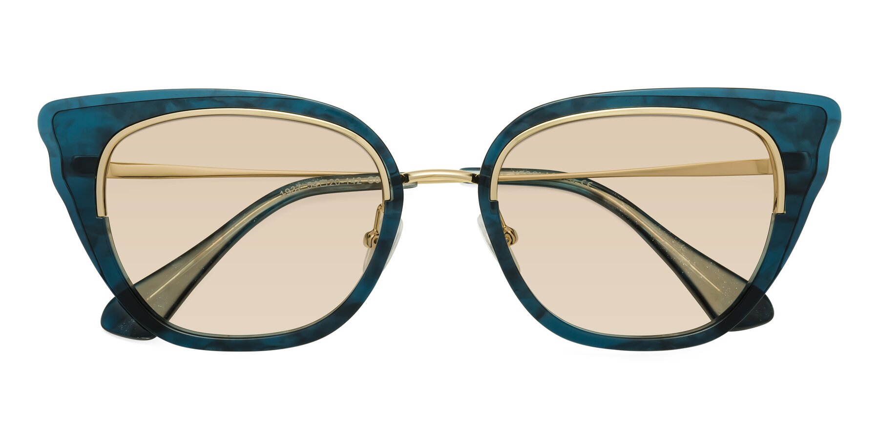 Folded Front of Spire in Teal-Gold with Light Brown Tinted Lenses
