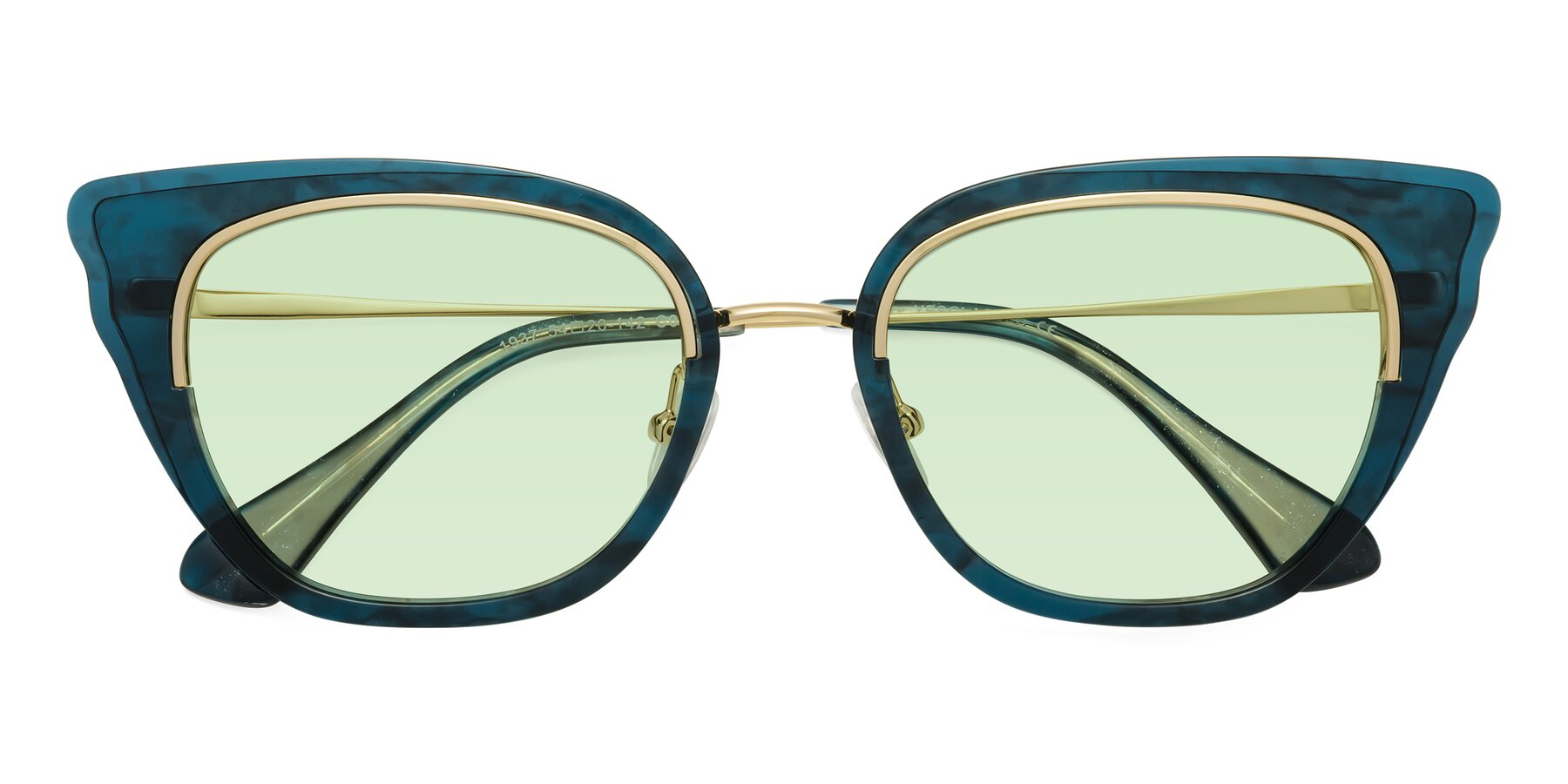 Folded Front of Spire in Teal-Gold with Light Green Tinted Lenses
