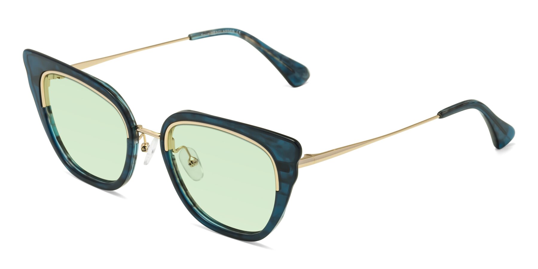 Angle of Spire in Teal-Gold with Light Green Tinted Lenses