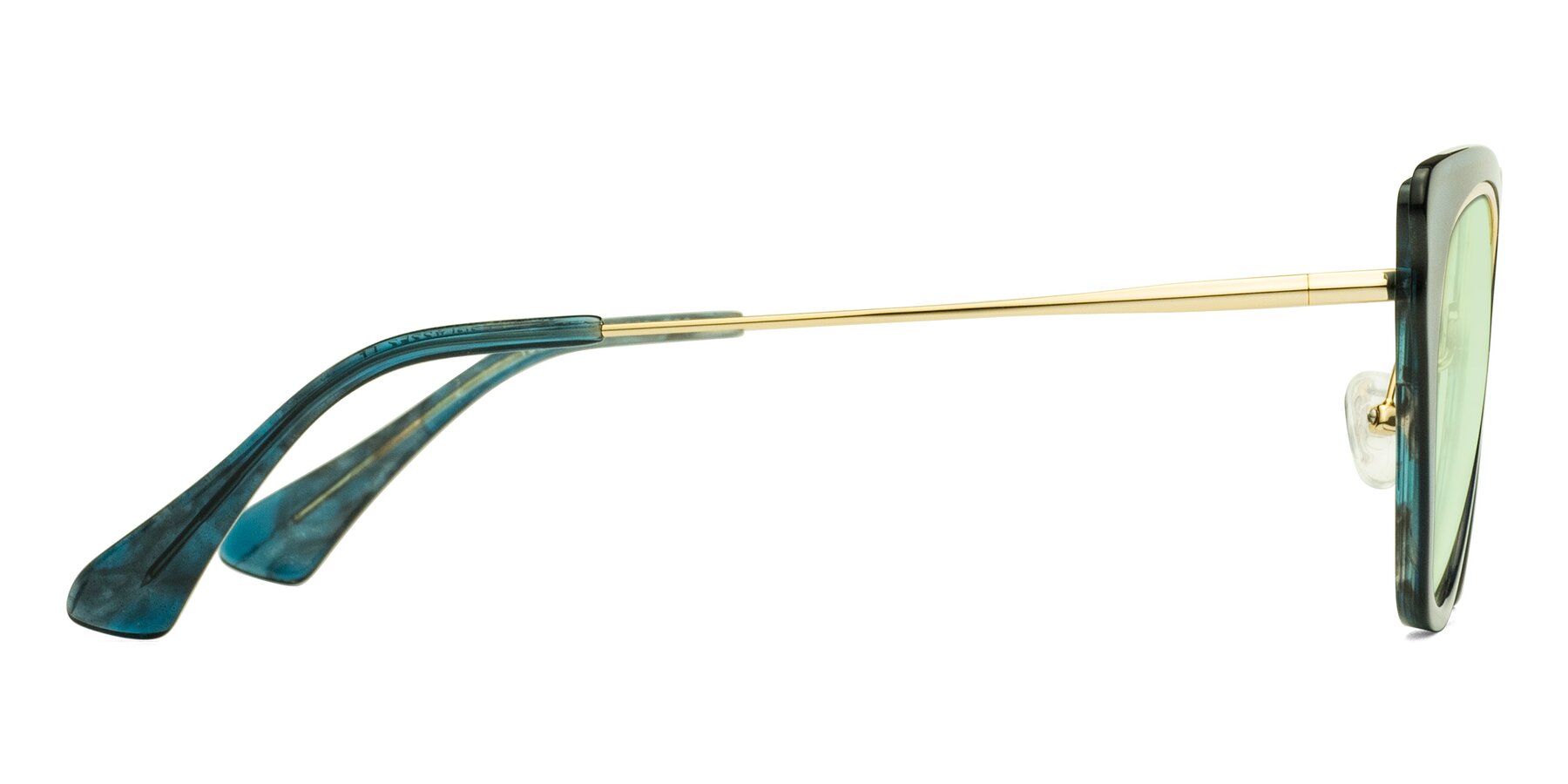 Side of Spire in Teal-Gold with Light Green Tinted Lenses