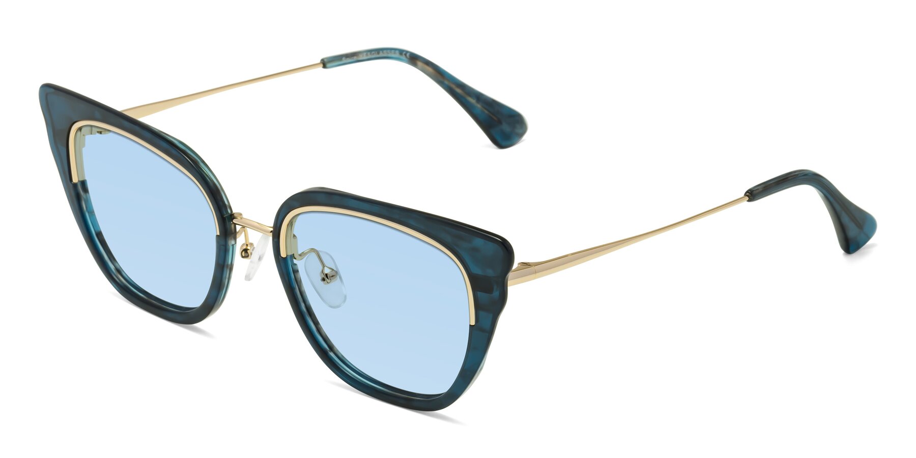 Angle of Spire in Teal-Gold with Light Blue Tinted Lenses