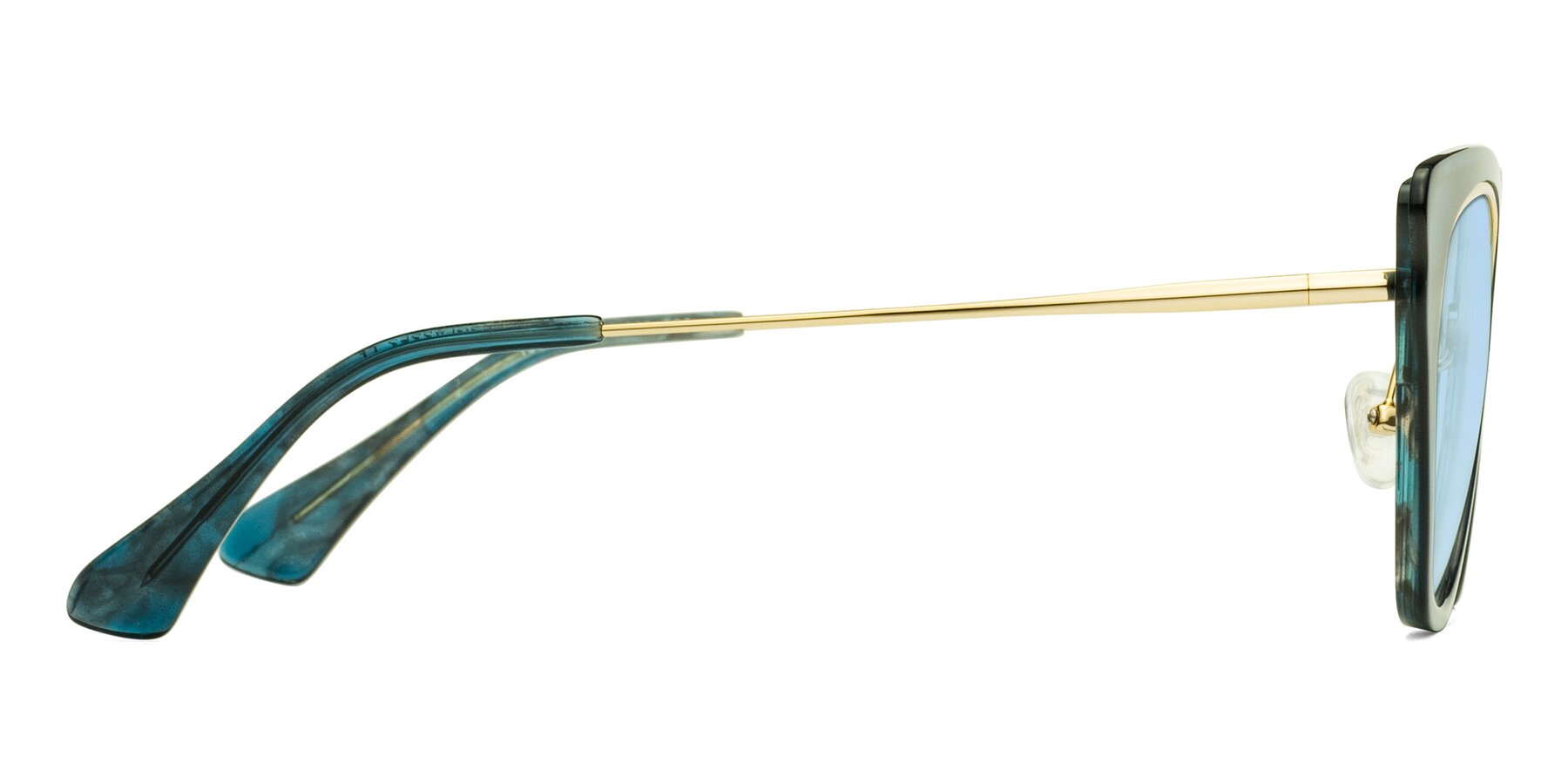 Side of Spire in Teal-Gold with Light Blue Tinted Lenses