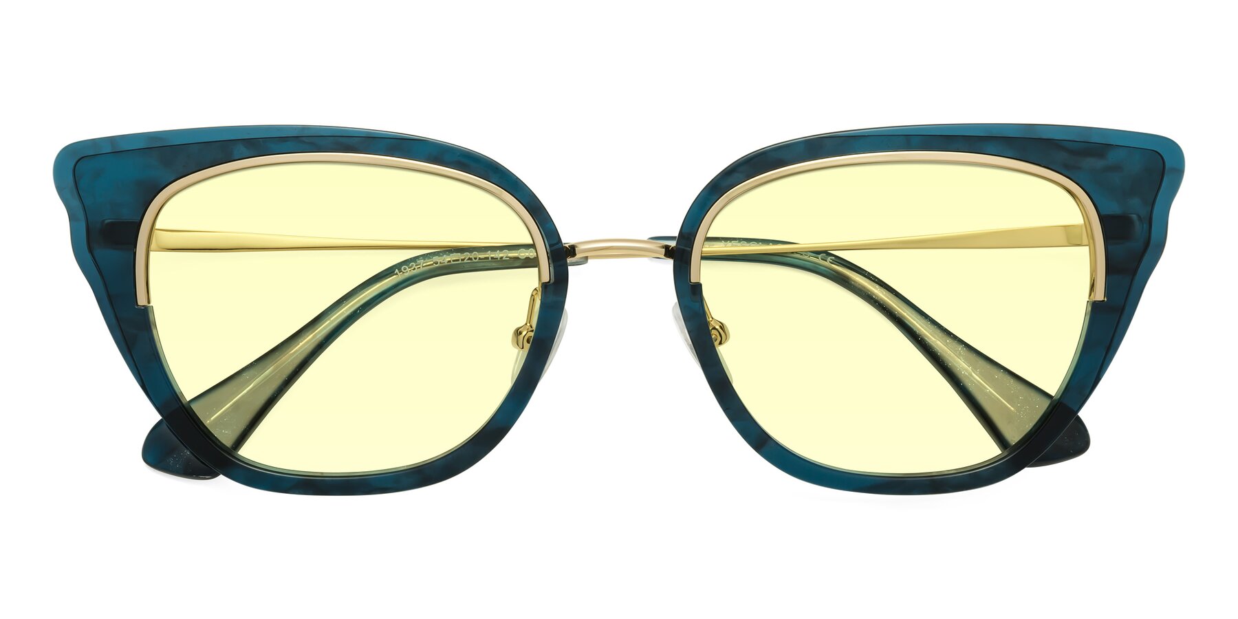 Folded Front of Spire in Teal-Gold with Light Yellow Tinted Lenses