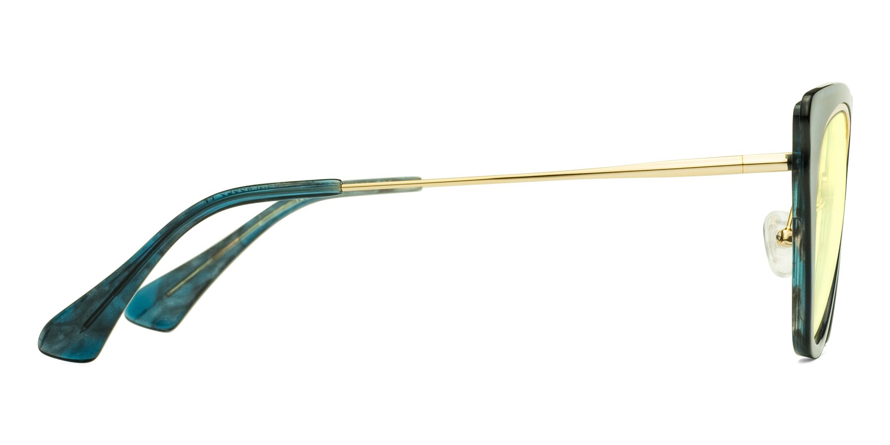 Side of Spire in Teal-Gold with Light Yellow Tinted Lenses