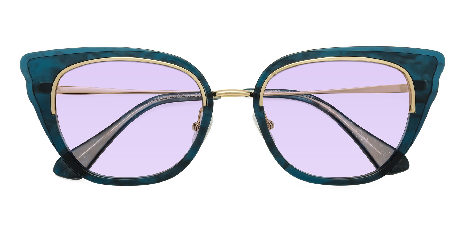 Folded Front of Spire in Teal-Gold with Light Purple Tinted Lenses