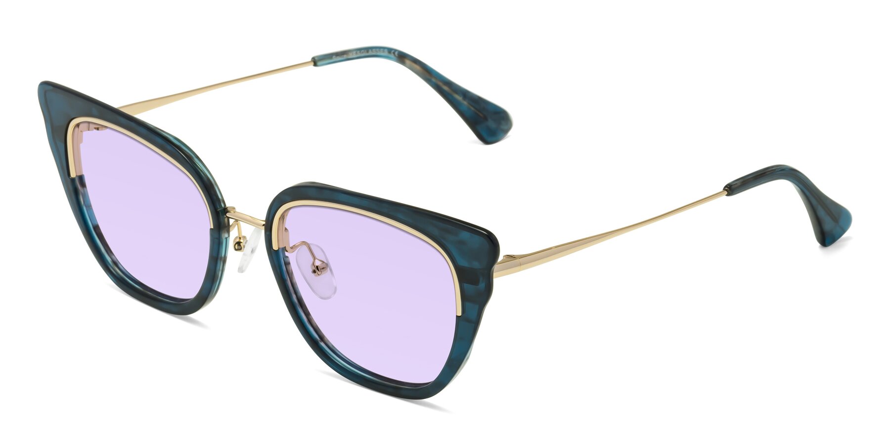 Angle of Spire in Teal-Gold with Light Purple Tinted Lenses