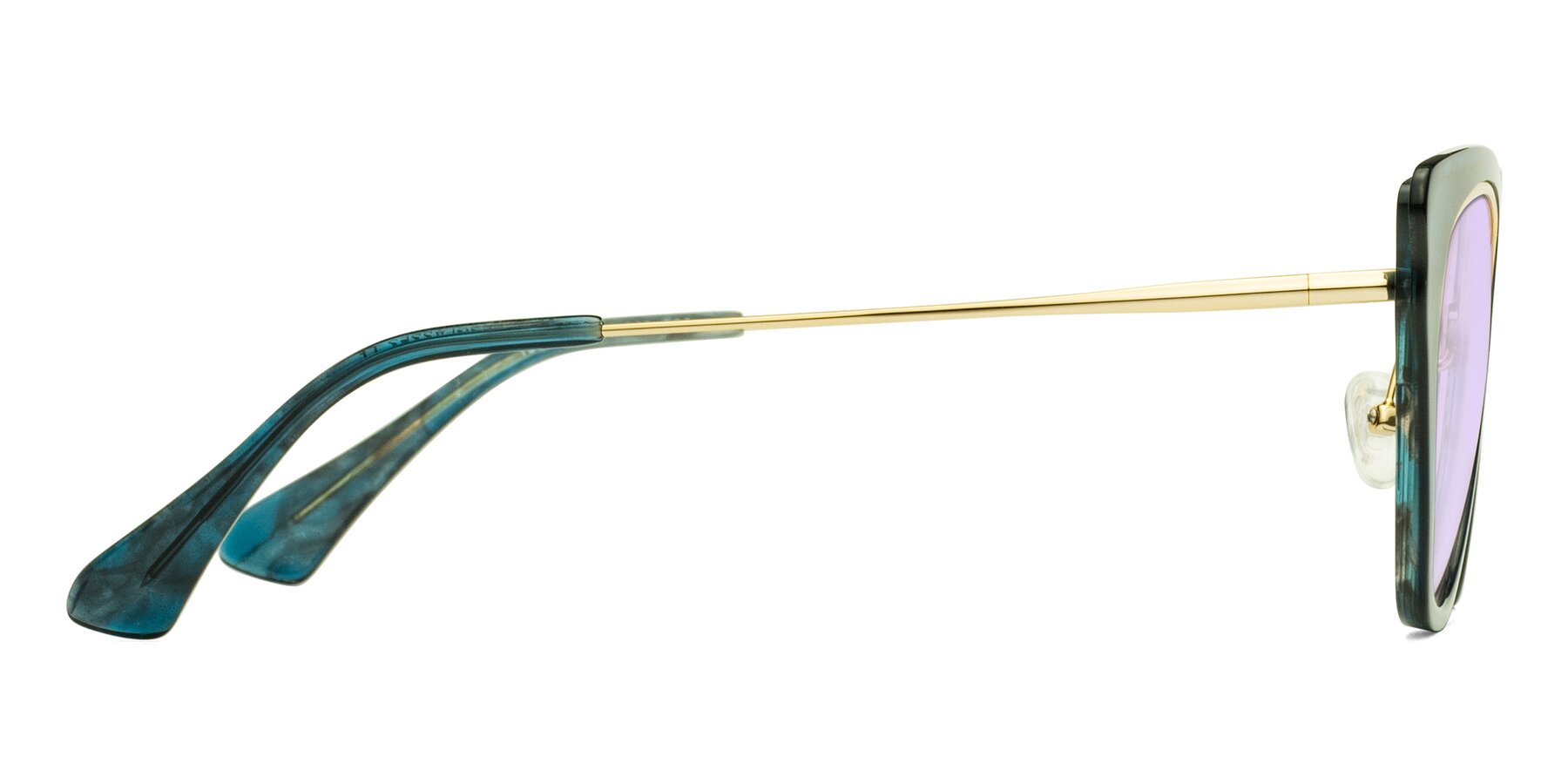 Side of Spire in Teal-Gold with Light Purple Tinted Lenses