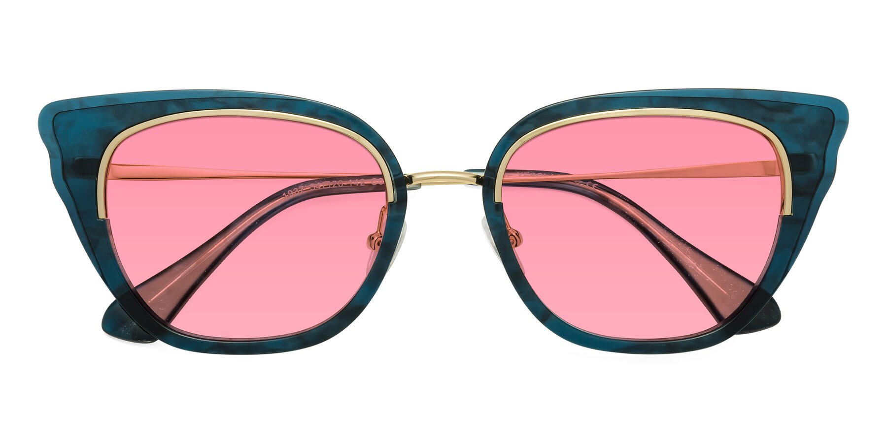 Folded Front of Spire in Teal-Gold with Pink Tinted Lenses