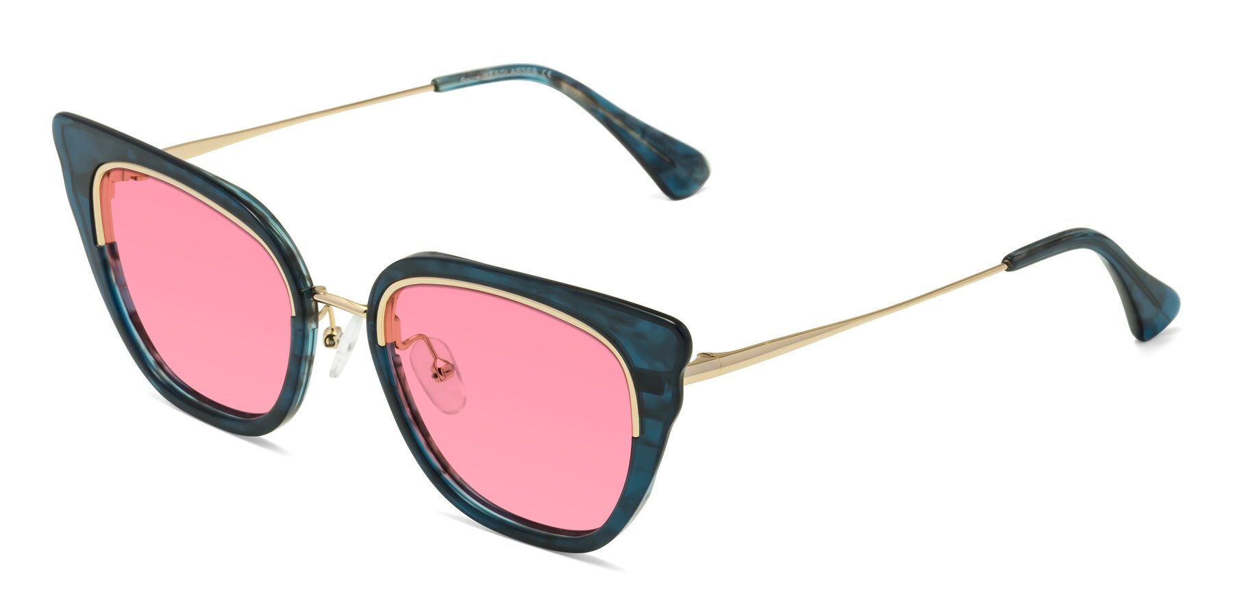 Angle of Spire in Teal-Gold with Pink Tinted Lenses