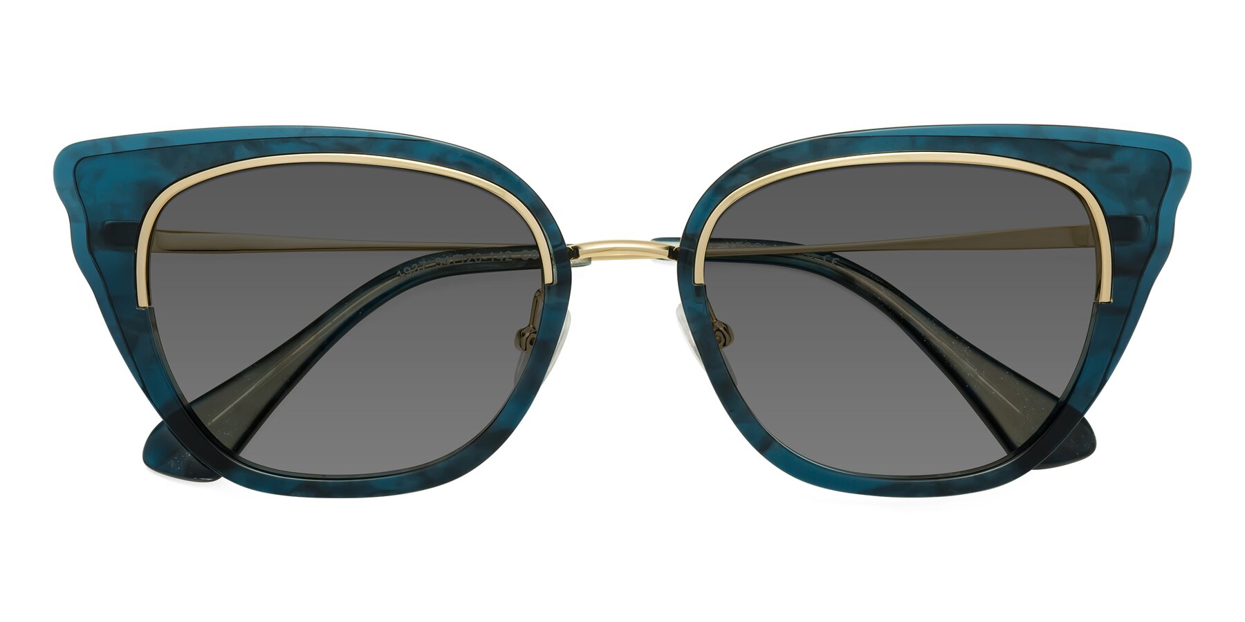 Folded Front of Spire in Teal-Gold with Medium Gray Tinted Lenses