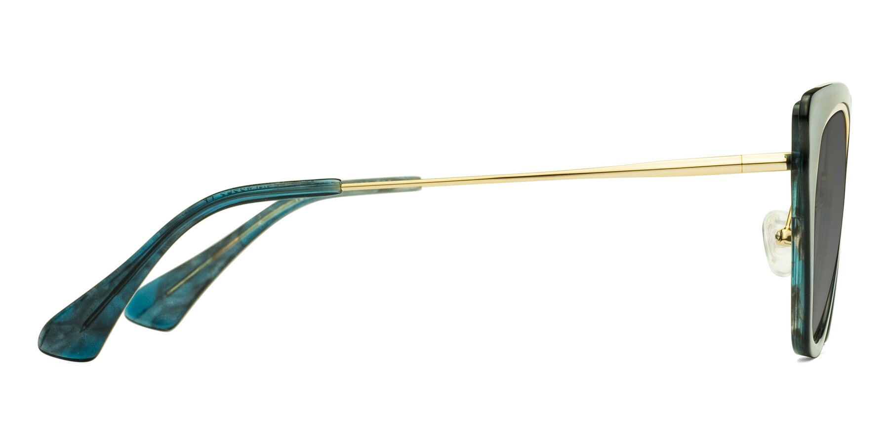 Side of Spire in Teal-Gold with Medium Gray Tinted Lenses