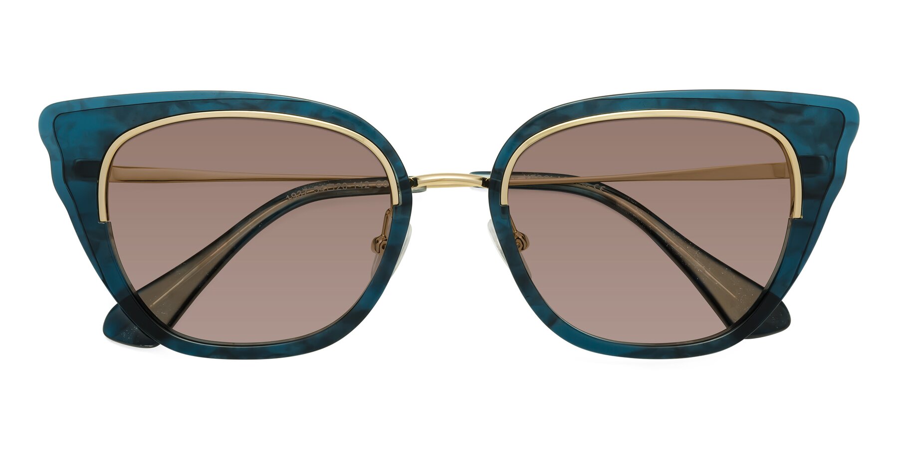 Folded Front of Spire in Teal-Gold with Medium Brown Tinted Lenses
