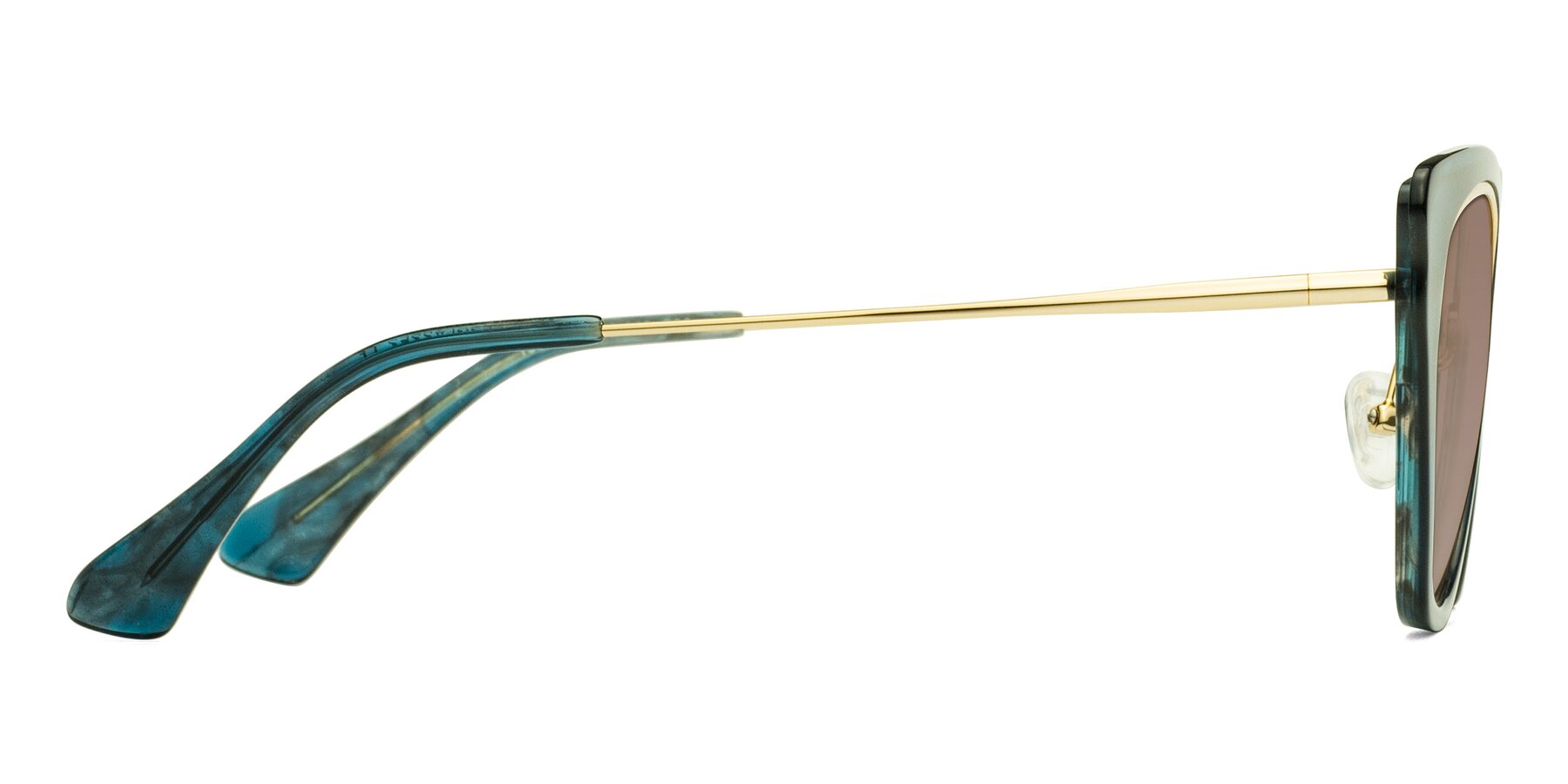 Side of Spire in Teal-Gold with Medium Brown Tinted Lenses