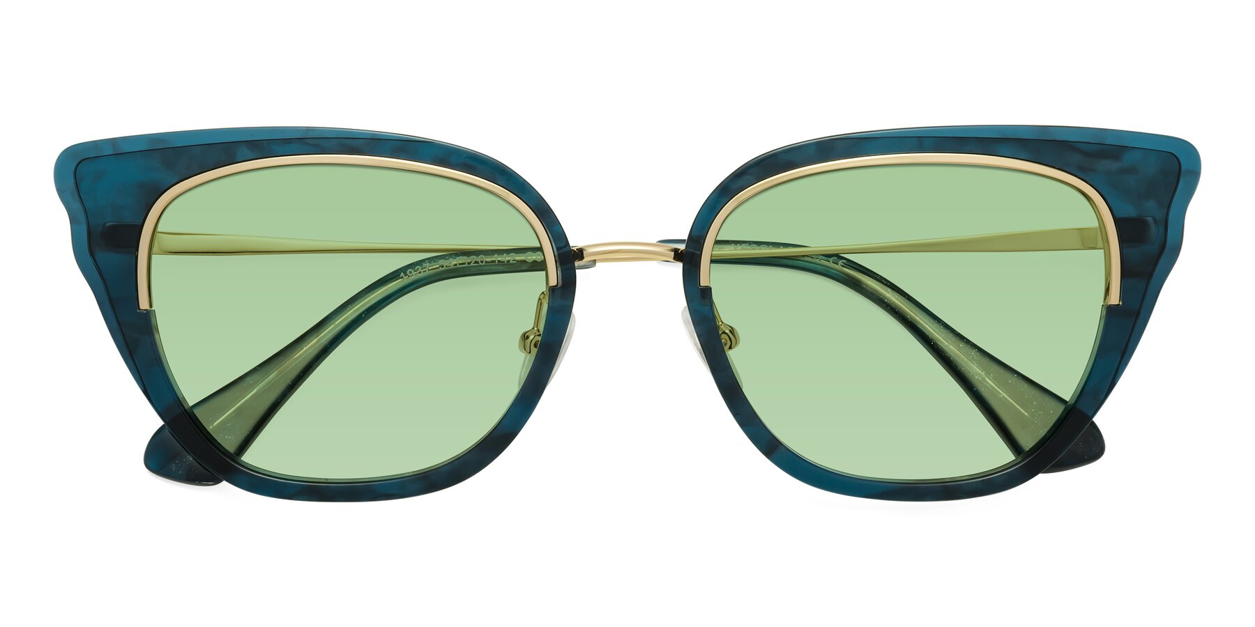 Folded Front of Spire in Teal-Gold with Medium Green Tinted Lenses