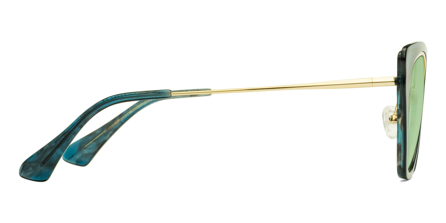 Side of Spire in Teal-Gold with Medium Green Tinted Lenses