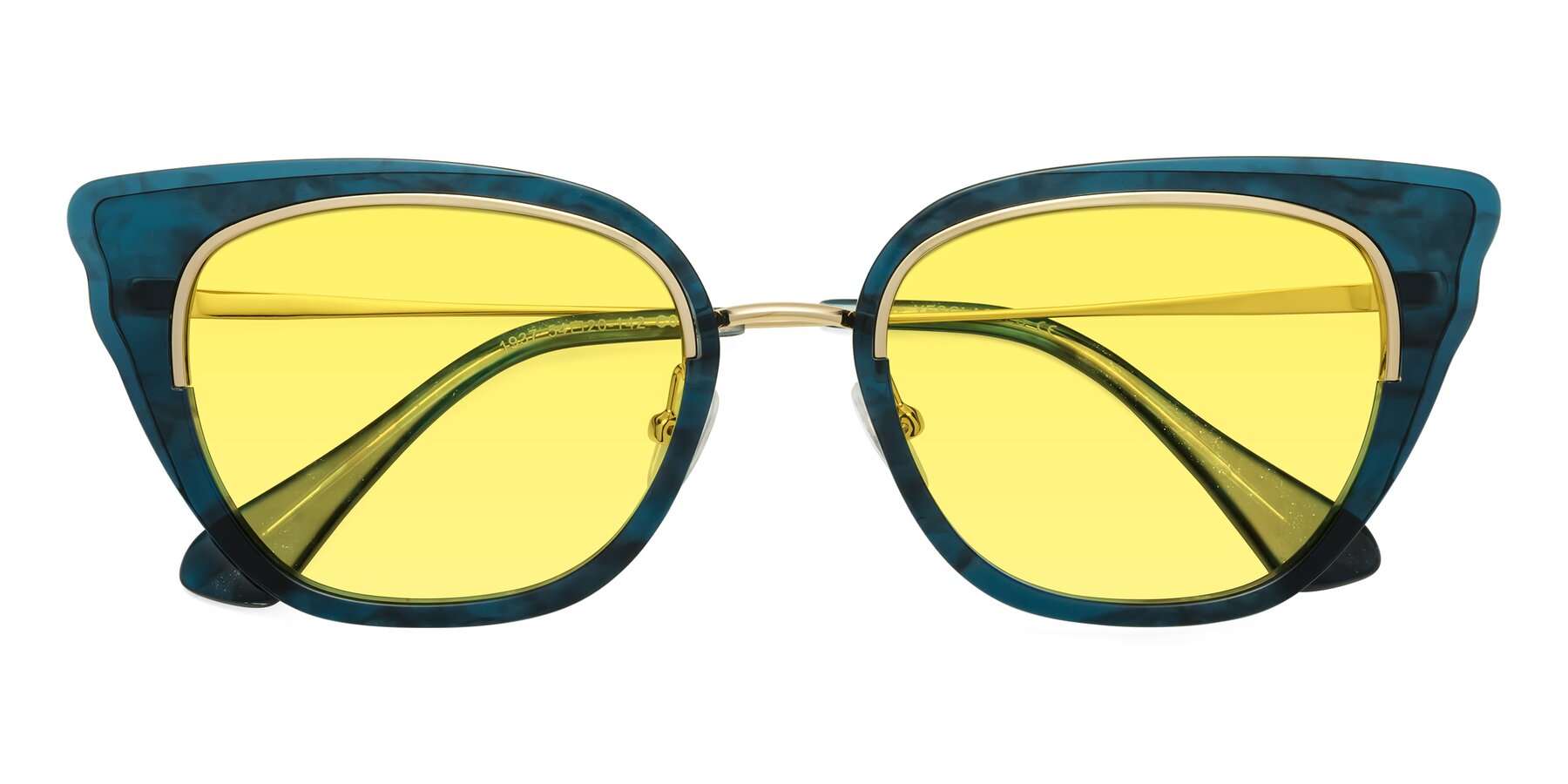 Folded Front of Spire in Teal-Gold with Medium Yellow Tinted Lenses