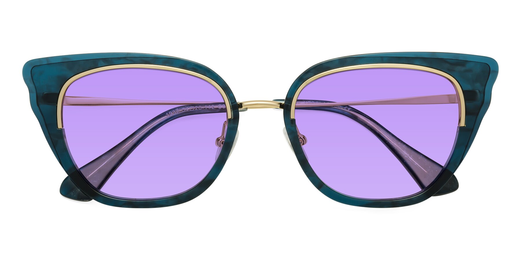 Folded Front of Spire in Teal-Gold with Medium Purple Tinted Lenses