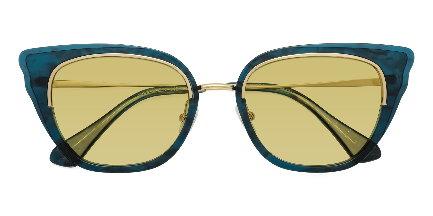 Folded Front of Spire in Teal-Gold with Medium Champagne Tinted Lenses