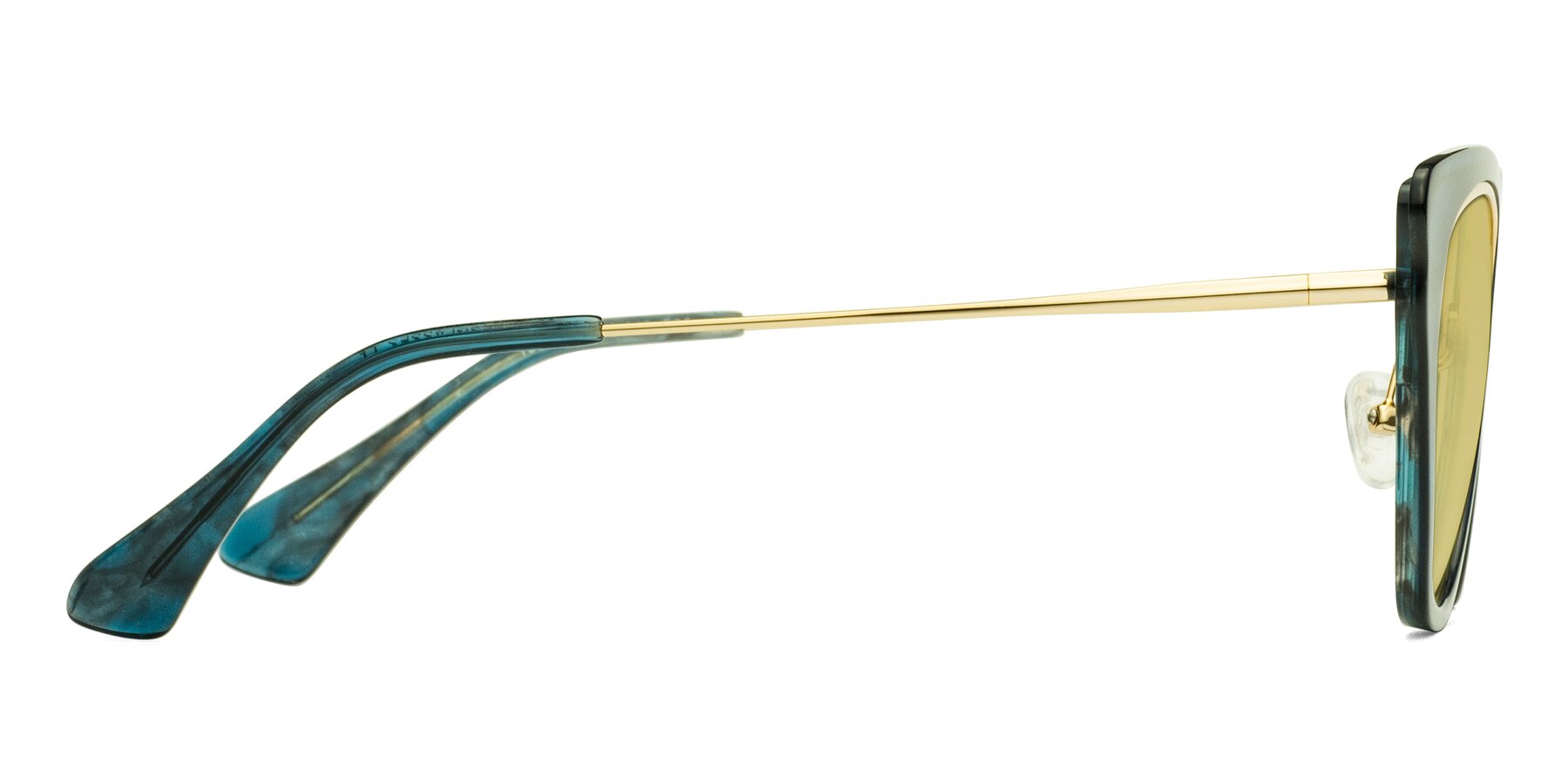 Side of Spire in Teal-Gold with Medium Champagne Tinted Lenses