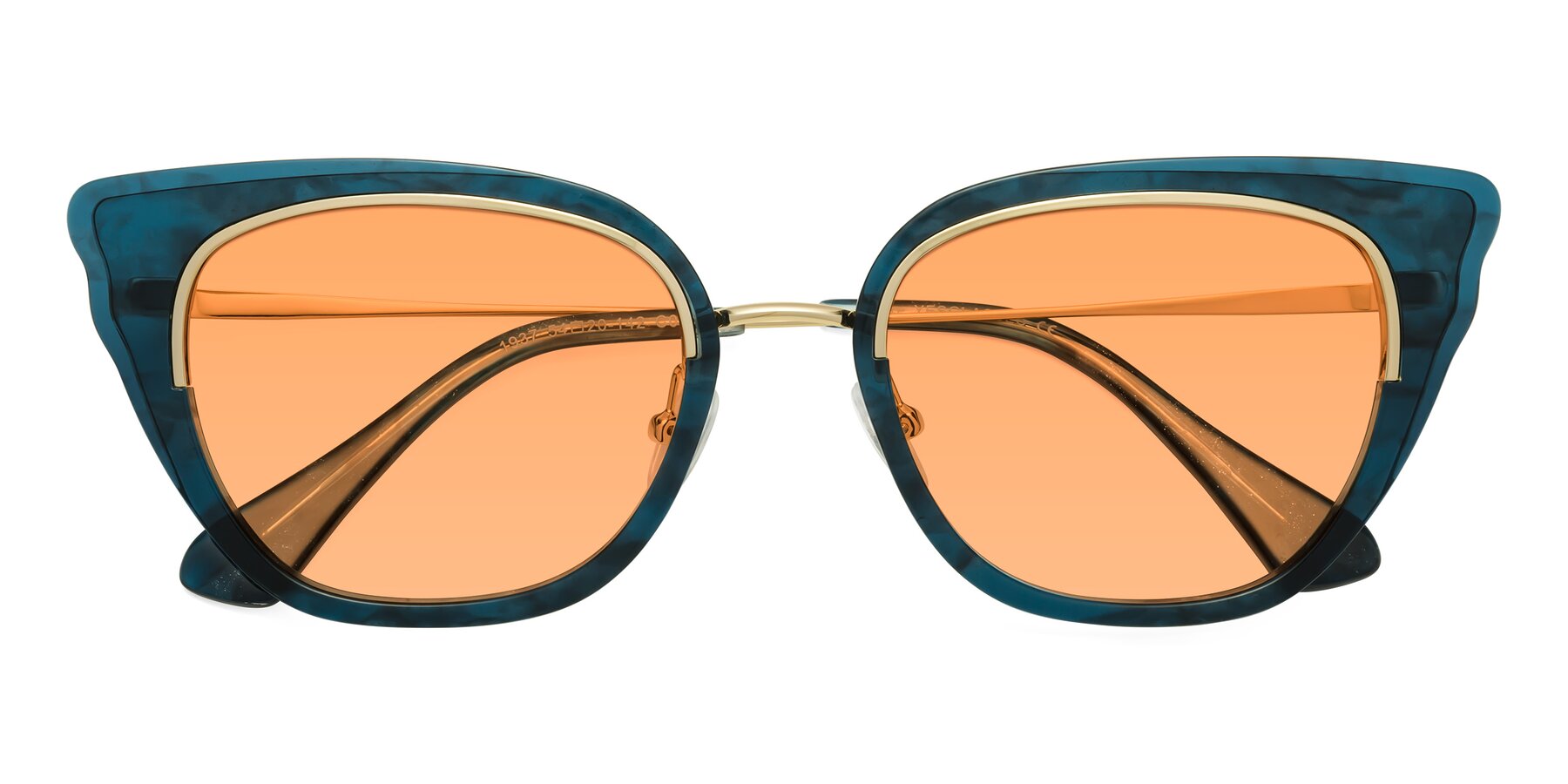 Folded Front of Spire in Teal-Gold with Medium Orange Tinted Lenses