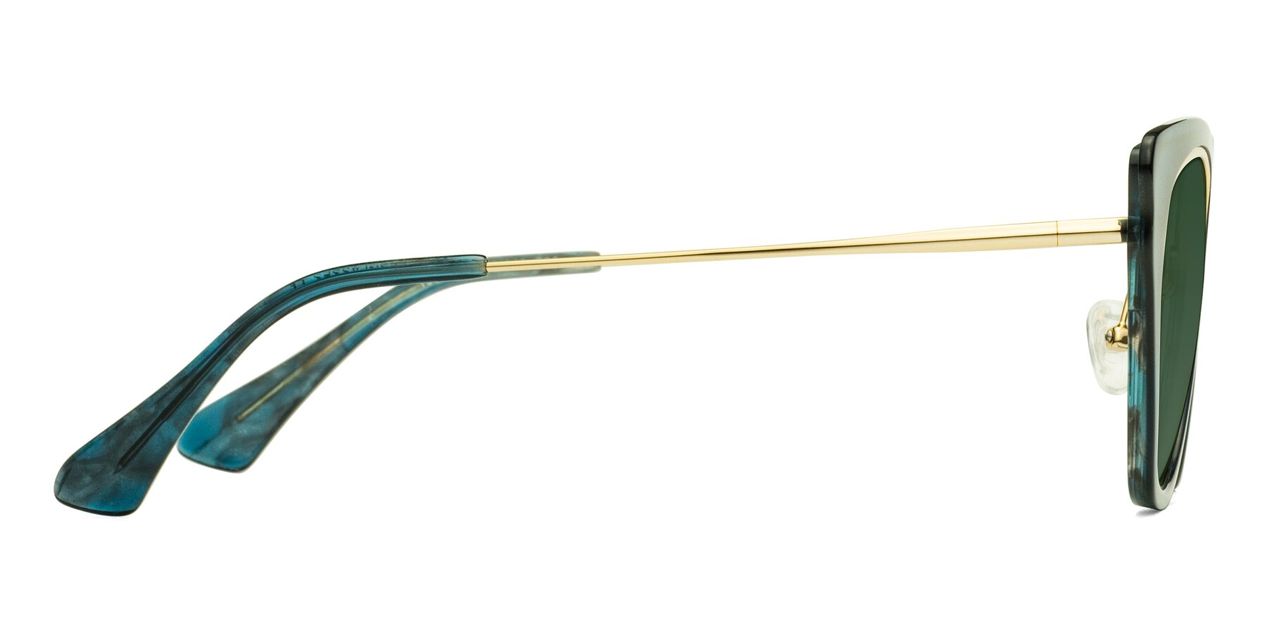 Side of Spire in Teal-Gold with Green Tinted Lenses