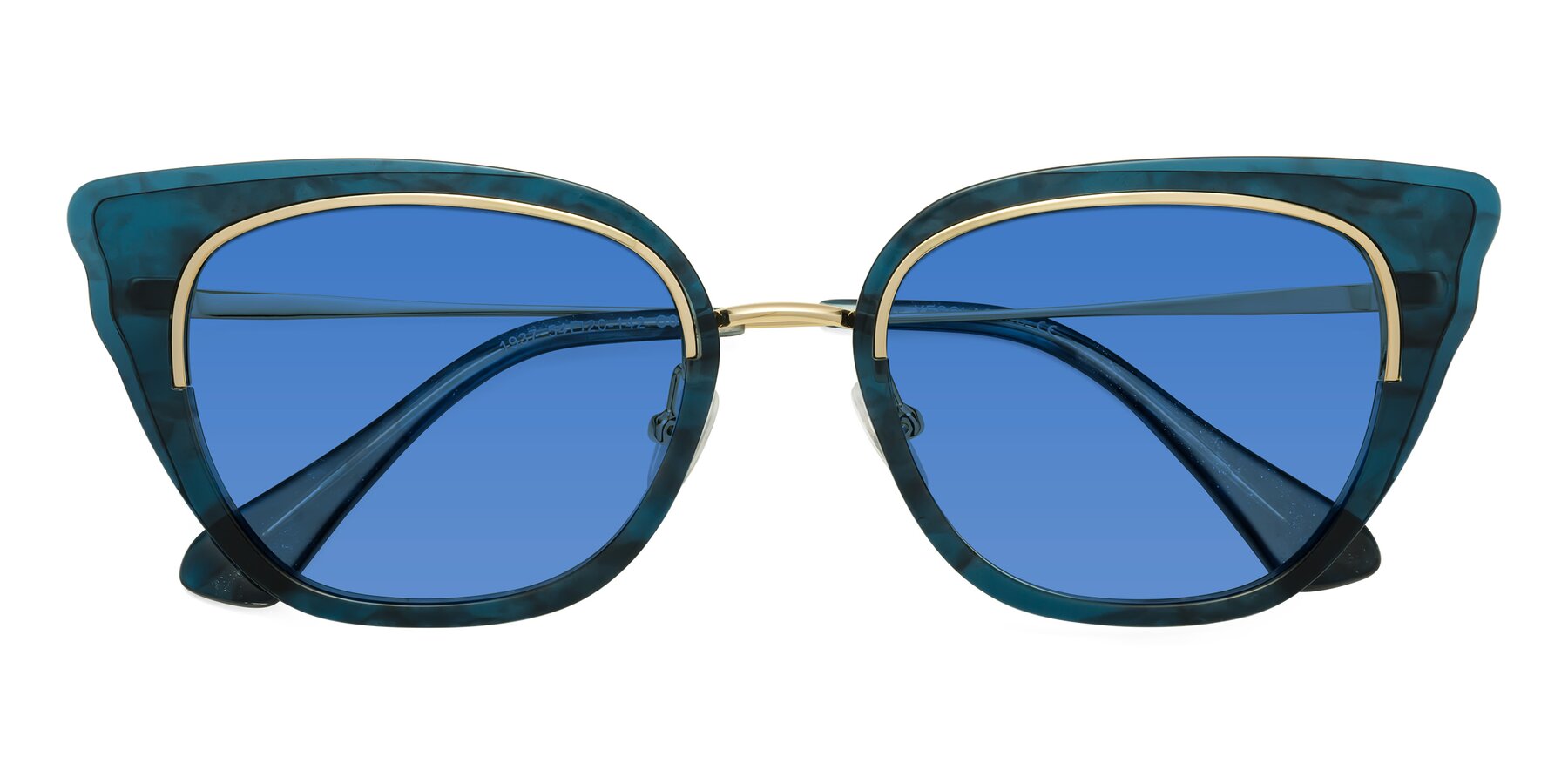 Folded Front of Spire in Teal-Gold with Blue Tinted Lenses