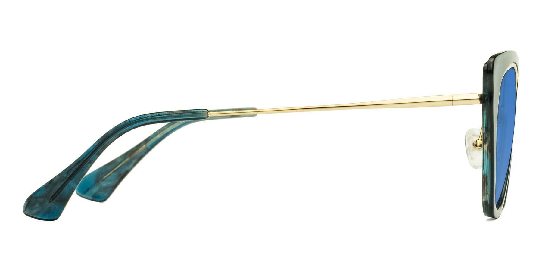 Side of Spire in Teal-Gold with Blue Tinted Lenses