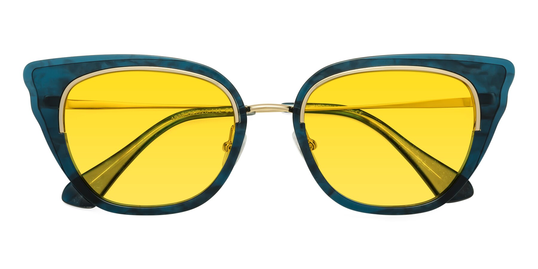 Folded Front of Spire in Teal-Gold with Yellow Tinted Lenses