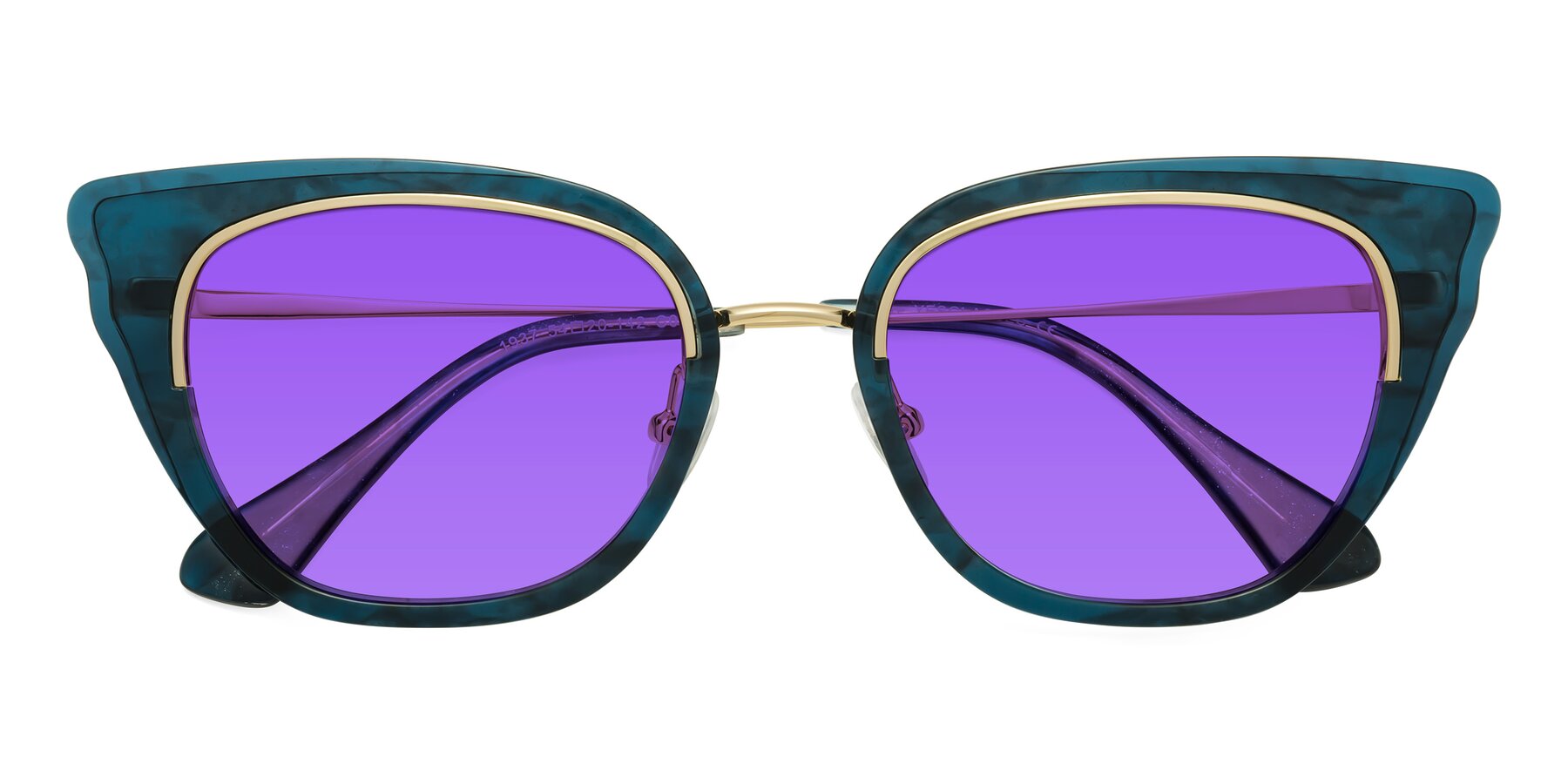 Folded Front of Spire in Teal-Gold with Purple Tinted Lenses