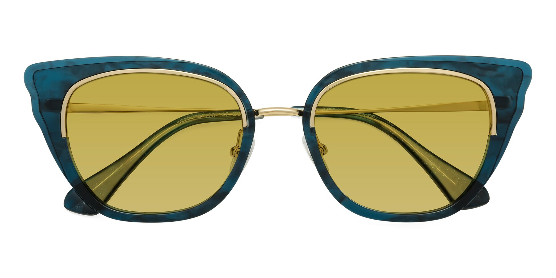 Folded Front of Spire in Teal-Gold with Champagne Tinted Lenses