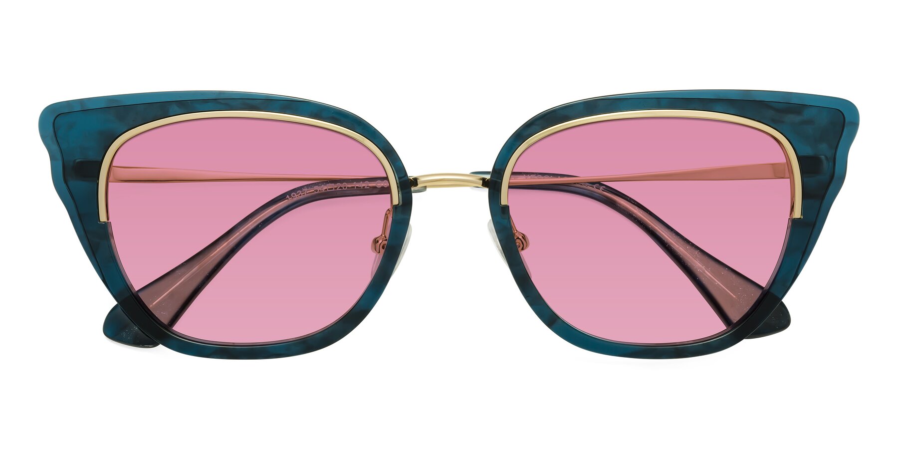 Folded Front of Spire in Teal-Gold with Medium Wine Tinted Lenses