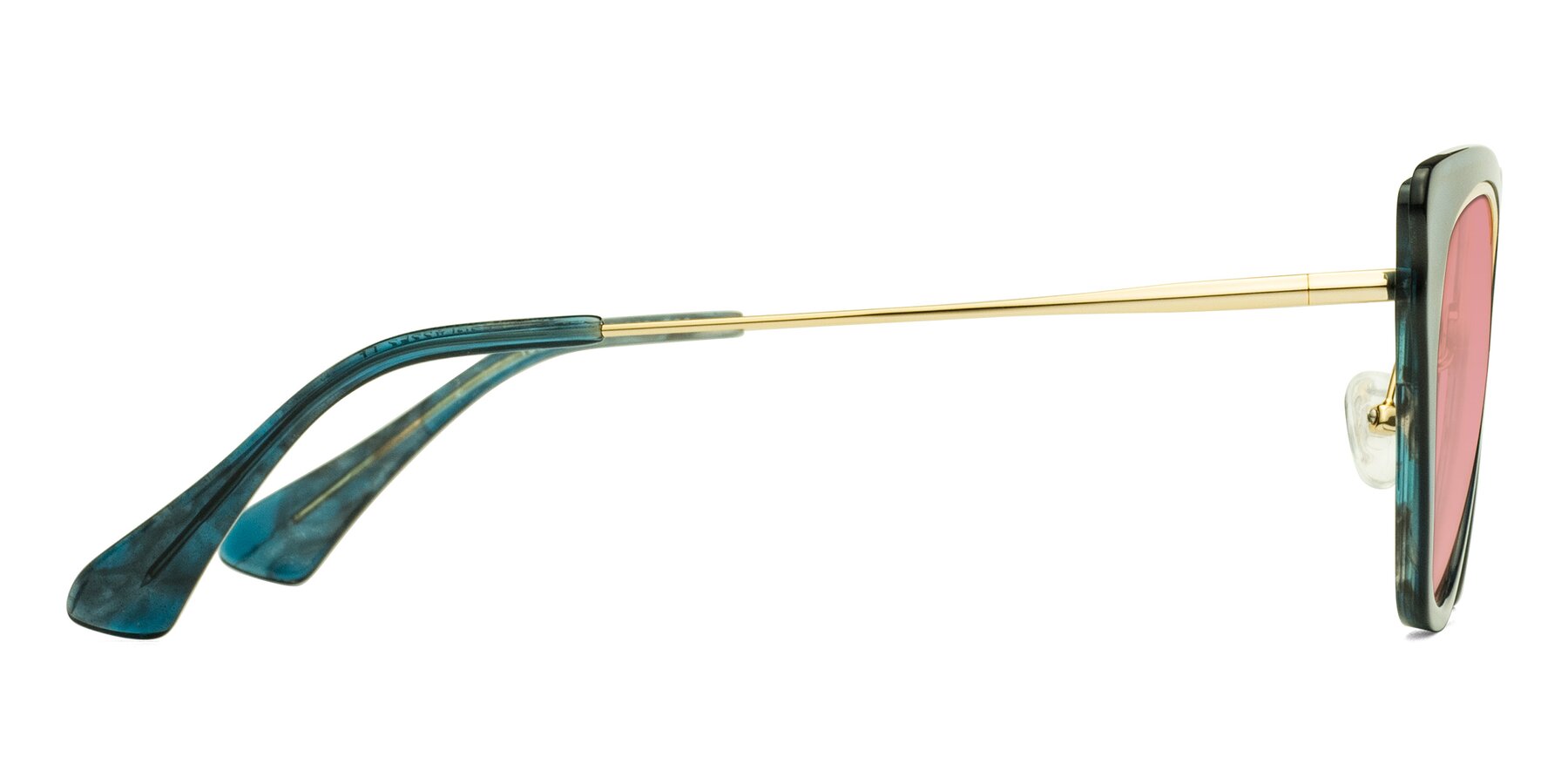 Side of Spire in Teal-Gold with Medium Garnet Tinted Lenses