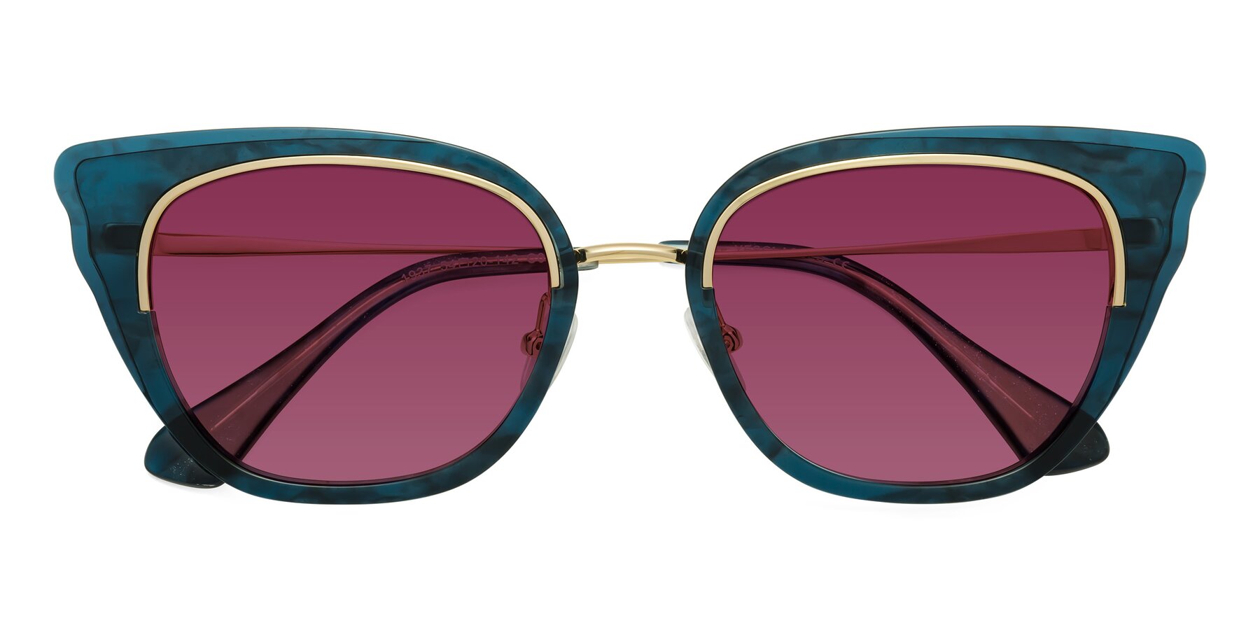 Folded Front of Spire in Teal-Gold with Wine Tinted Lenses