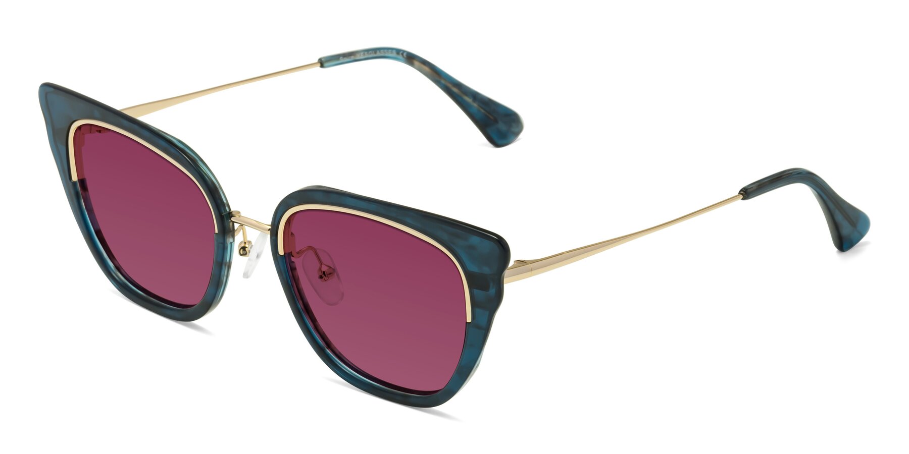 Angle of Spire in Teal-Gold with Wine Tinted Lenses