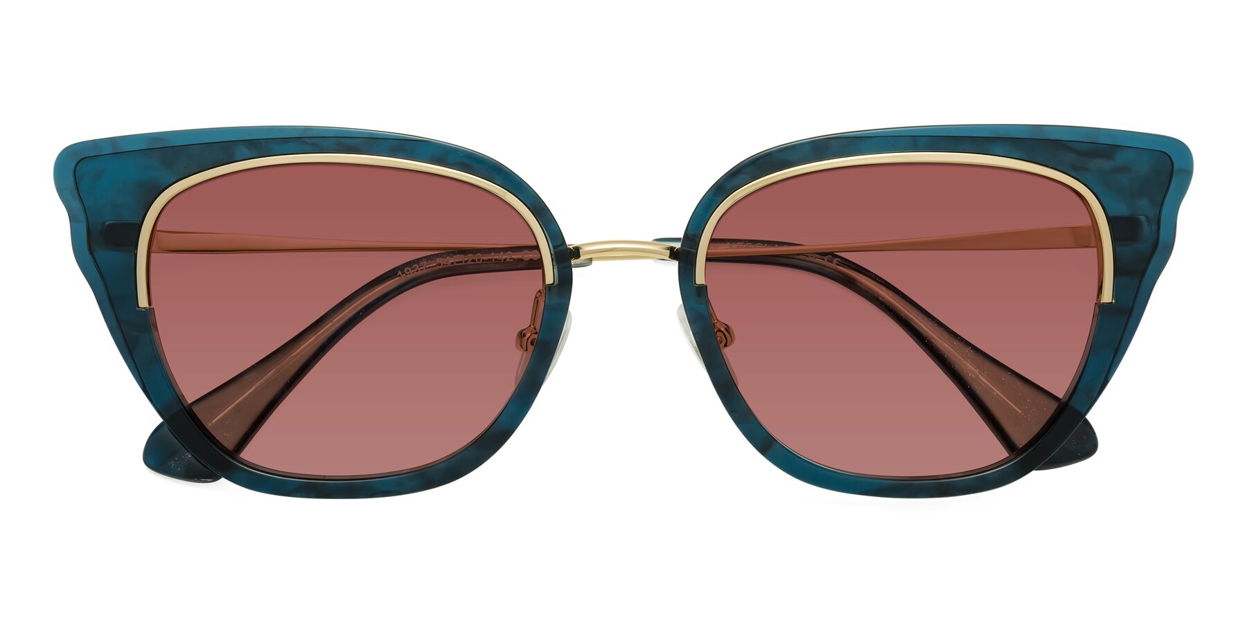 Folded Front of Spire in Teal-Gold with Garnet Tinted Lenses