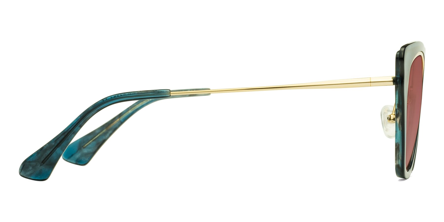 Side of Spire in Teal-Gold with Garnet Tinted Lenses