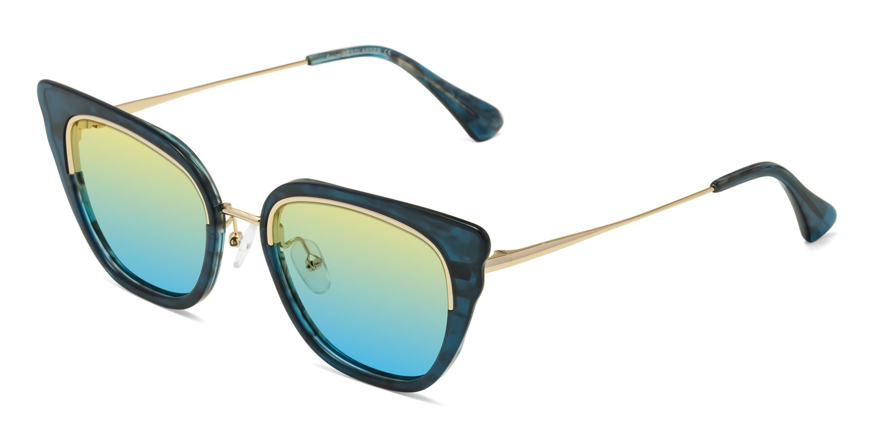Angle of Spire in Teal-Gold with Yellow / Blue Gradient Lenses