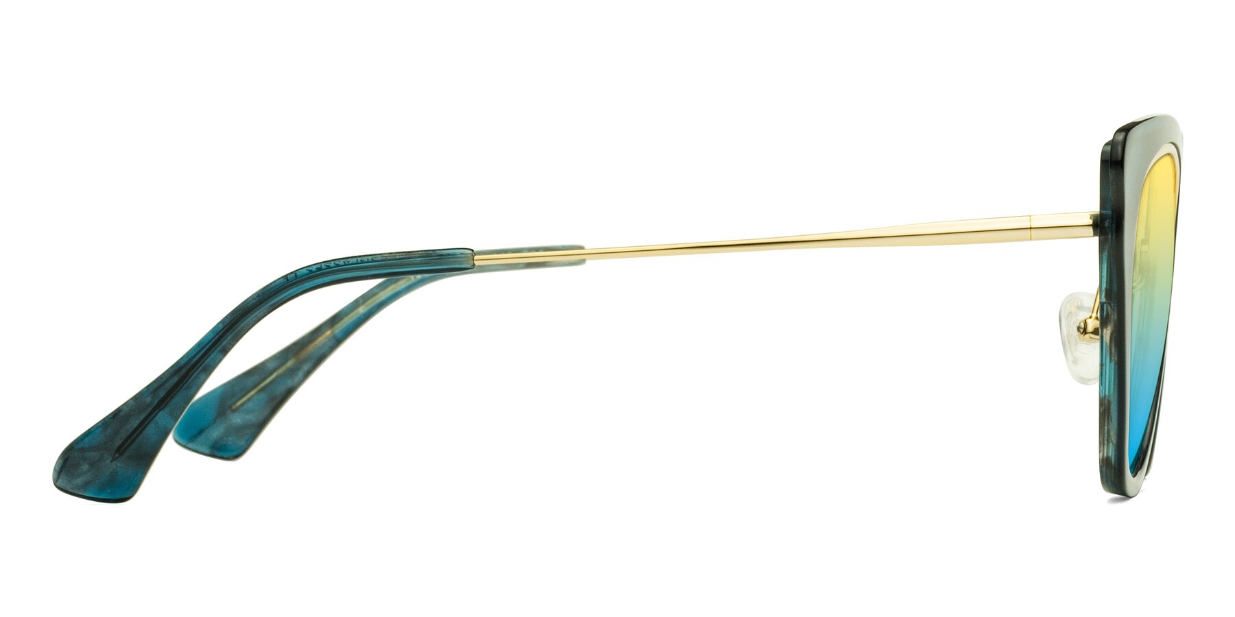 Side of Spire in Teal-Gold with Yellow / Blue Gradient Lenses