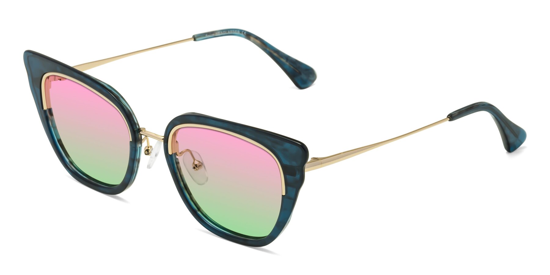Angle of Spire in Teal-Gold with Pink / Green Gradient Lenses