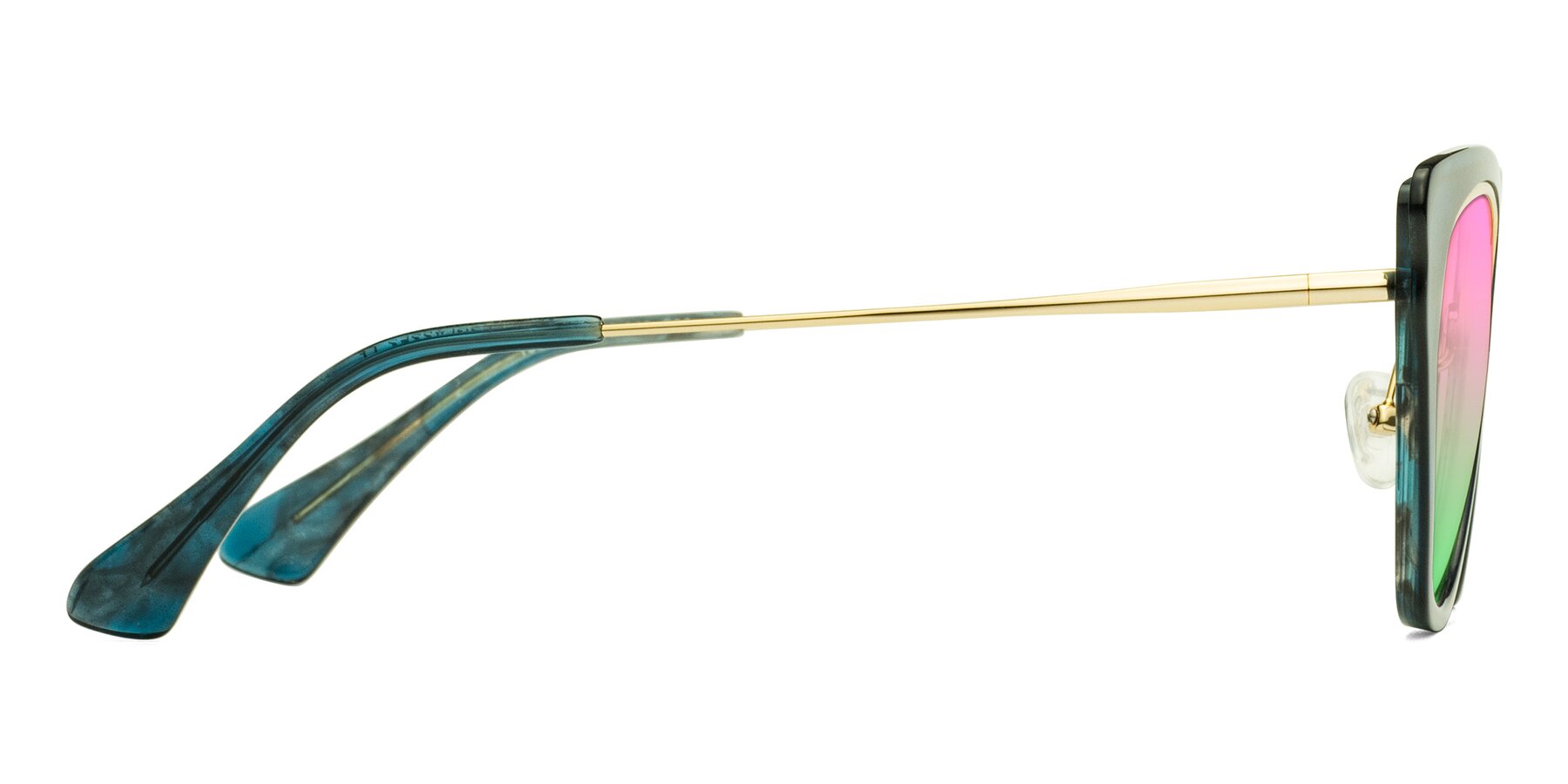 Side of Spire in Teal-Gold with Pink / Green Gradient Lenses
