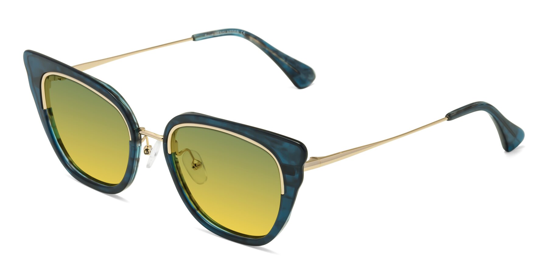 Angle of Spire in Teal-Gold with Green / Yellow Gradient Lenses