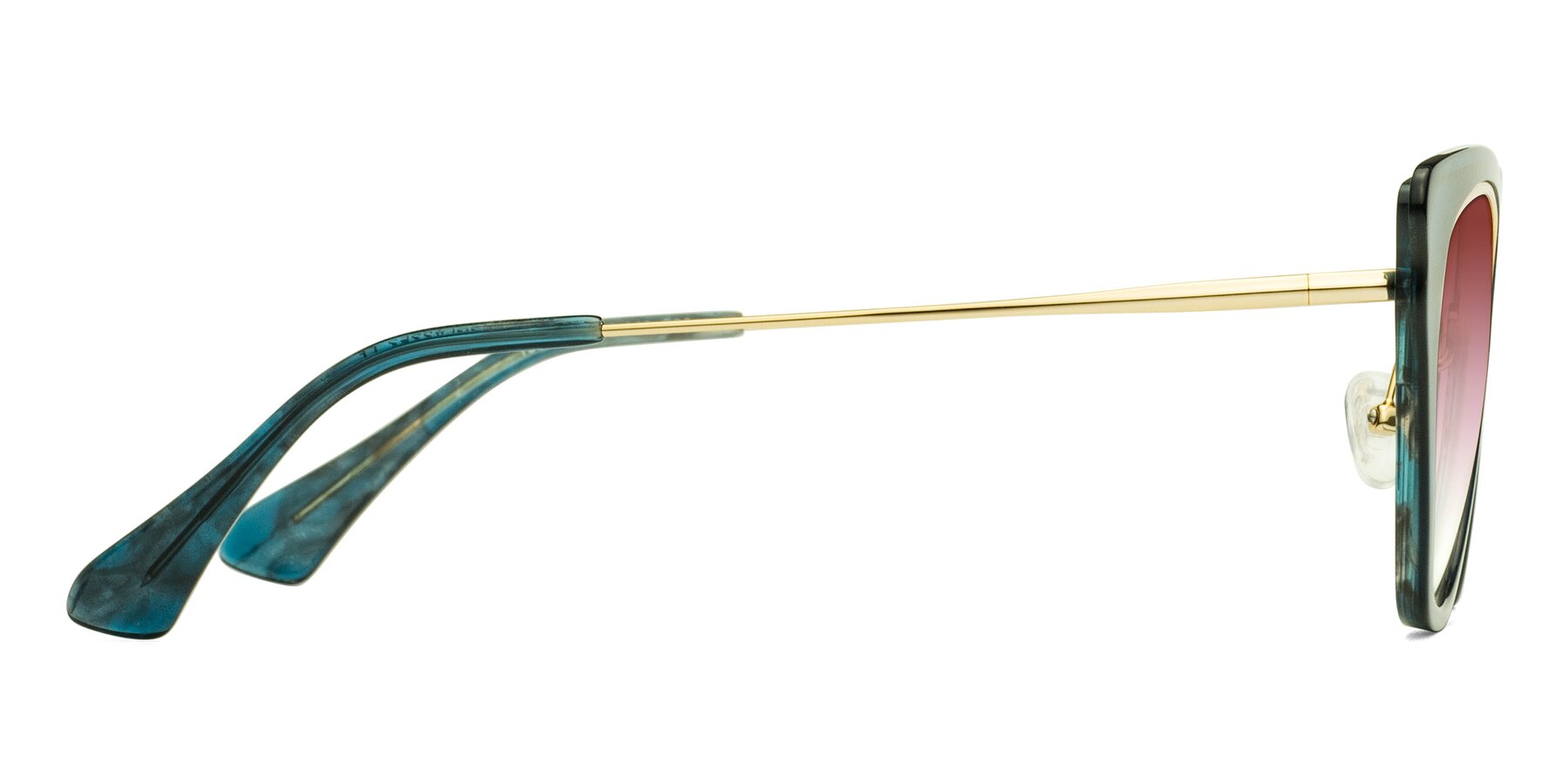 Side of Spire in Teal-Gold with Garnet Gradient Lenses