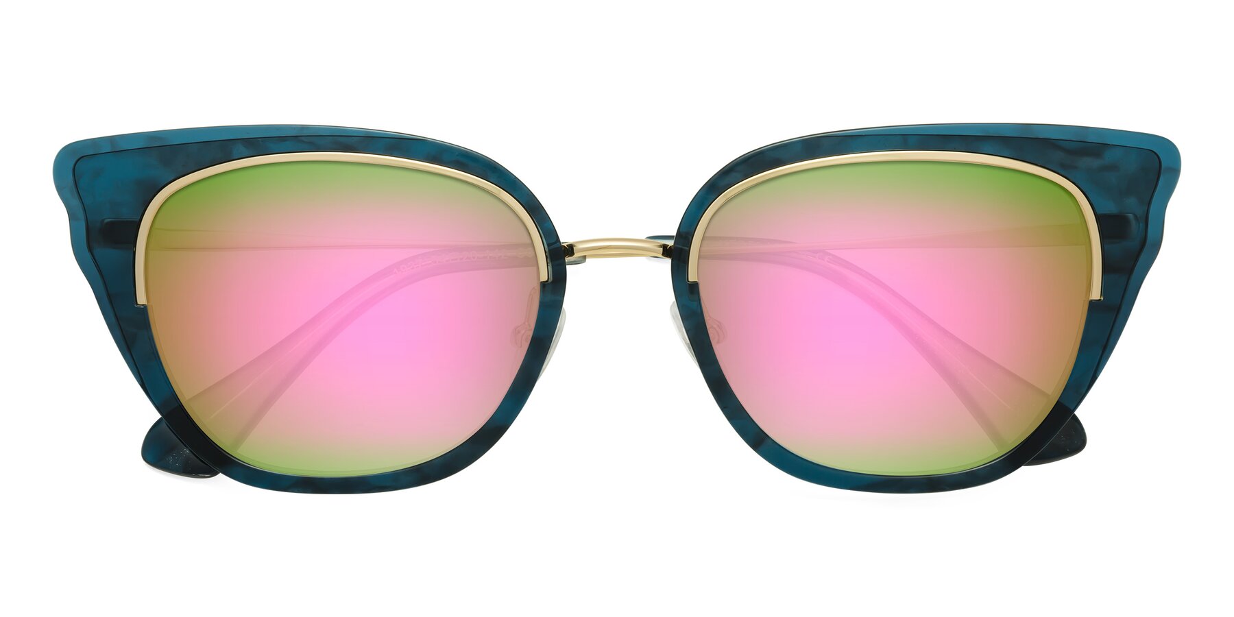 Folded Front of Spire in Teal-Gold with Pink Mirrored Lenses