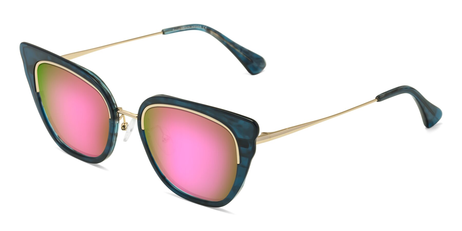 Angle of Spire in Teal-Gold with Pink Mirrored Lenses